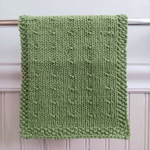 Hand Crafted Handknit Rosemary Green Cotton Dotted Design Fingertip Hand Towel